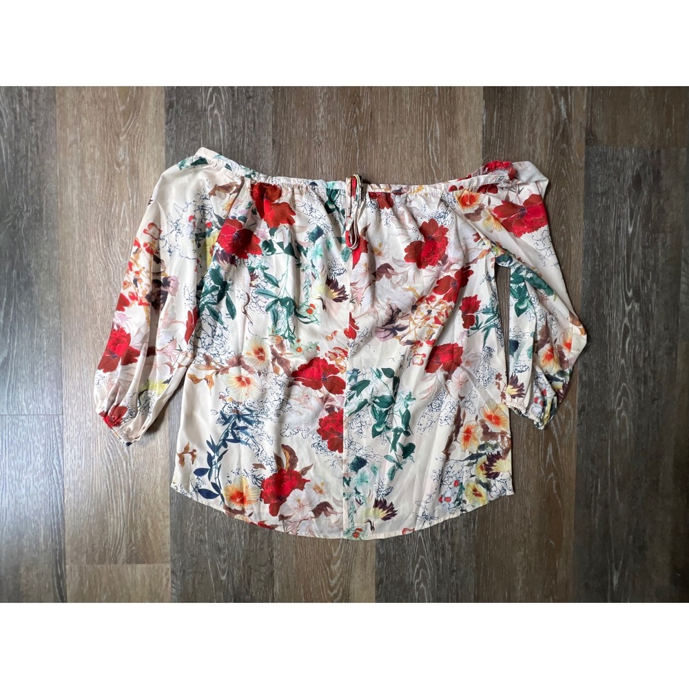 Hayden Los Angeles Blouse Womens Medium Cream Floral Off Shoulder Halter Tie - Picture 6 of 8